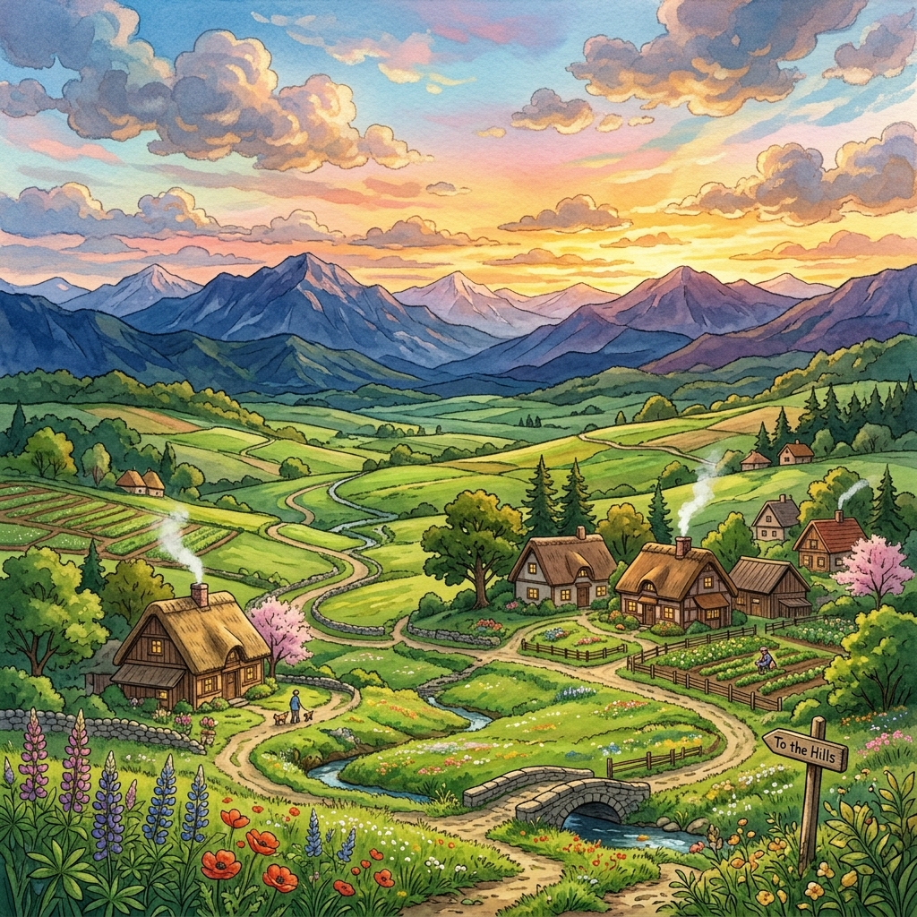Ghibli Sunset Landscape